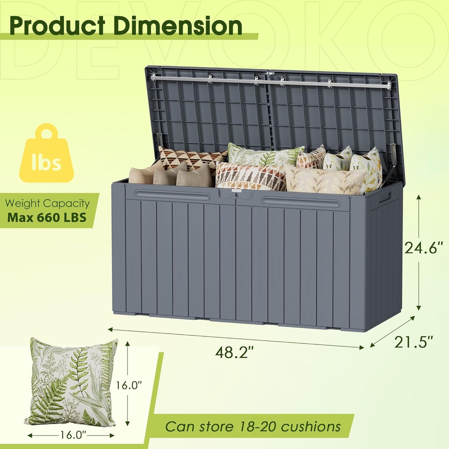 Devoko 100 Gallon Waterproof Large Resin Deck Box Indoor Outdoor Lockable Storage Container for Patio Furniture Cushions Garden Tools (100 Gallon, Black)