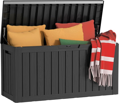 30 Gallon Outdoor Deck Box, Lockable Waterproof Outdoor Storage Boxes For Garden Tools,Indoor Cushions,Accessories Outside Storage Resin Weatherproof Container(Black)