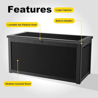 30 Gallon Outdoor Deck Box, Lockable Waterproof Outdoor Storage Boxes For Garden Tools,Indoor Cushions,Accessories Outside Storage Resin Weatherproof Container(Black)