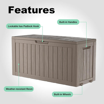 30 Gallon Outdoor Deck Box, Lockable Waterproof Outdoor Storage Boxes For Garden Tools,Indoor Cushions,Accessories Outside Storage Resin Weatherproof Container(Black)
