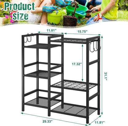keomaisyto Garden Tool Organizer for Garage Organization, 3 Tier Yard Tool Storage Rack with 35 Long-Handled Tool Slots, Heavy Duty Garden Tool Holder with Large Hooks for Shed, Yard, Garage