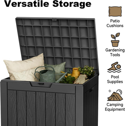 30 Gallon Outdoor Deck Box, Lockable Waterproof Outdoor Storage Boxes For Garden Tools,Indoor Cushions,Accessories Outside Storage Resin Weatherproof Container(Black)