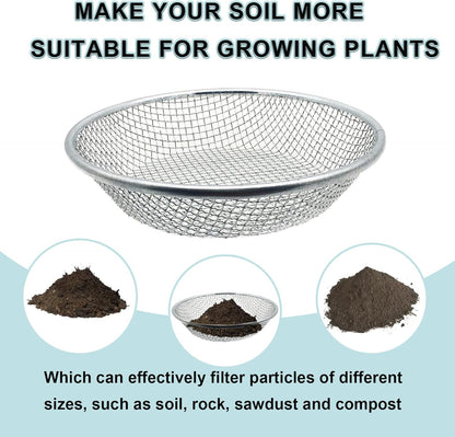 2PCS Soil Sifter for Gardening, Rock Sifter for 5 Gallon Bucket,Compost Sifter Dirt Sifter,Captures Dirt Rocks Sawdust Black Handle Upgrade Version
