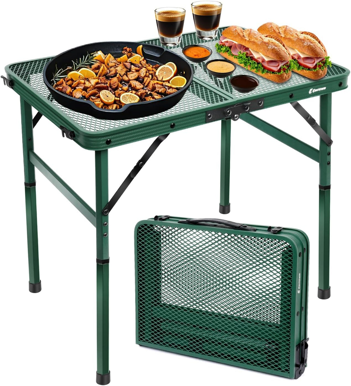 2Ft Small Folding Table with Carry Handle, Camping Table Adjustable Height 10.6–22 in, Black Metal Mesh, Portable & Compact for Outdoor/Indoor,Grill Table, 23.6×15.8 in, 4 lb, 66 lb Capacity