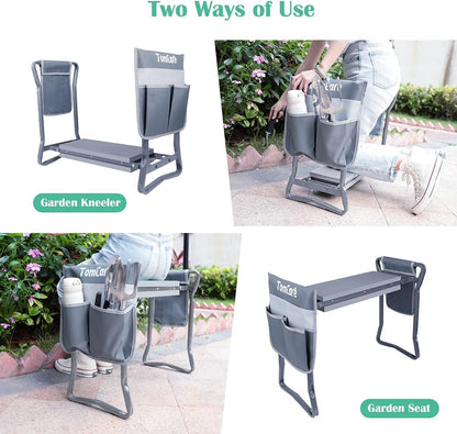 TomCare Garden Kneeler and Seat 10.64” Wider Larger Soft Kneeling Pad Garden Bench with 2 Large Tool Pouches Heavy Duty Garden Stool Foldable Tools Gardening Gifts for Women Men Gardeners