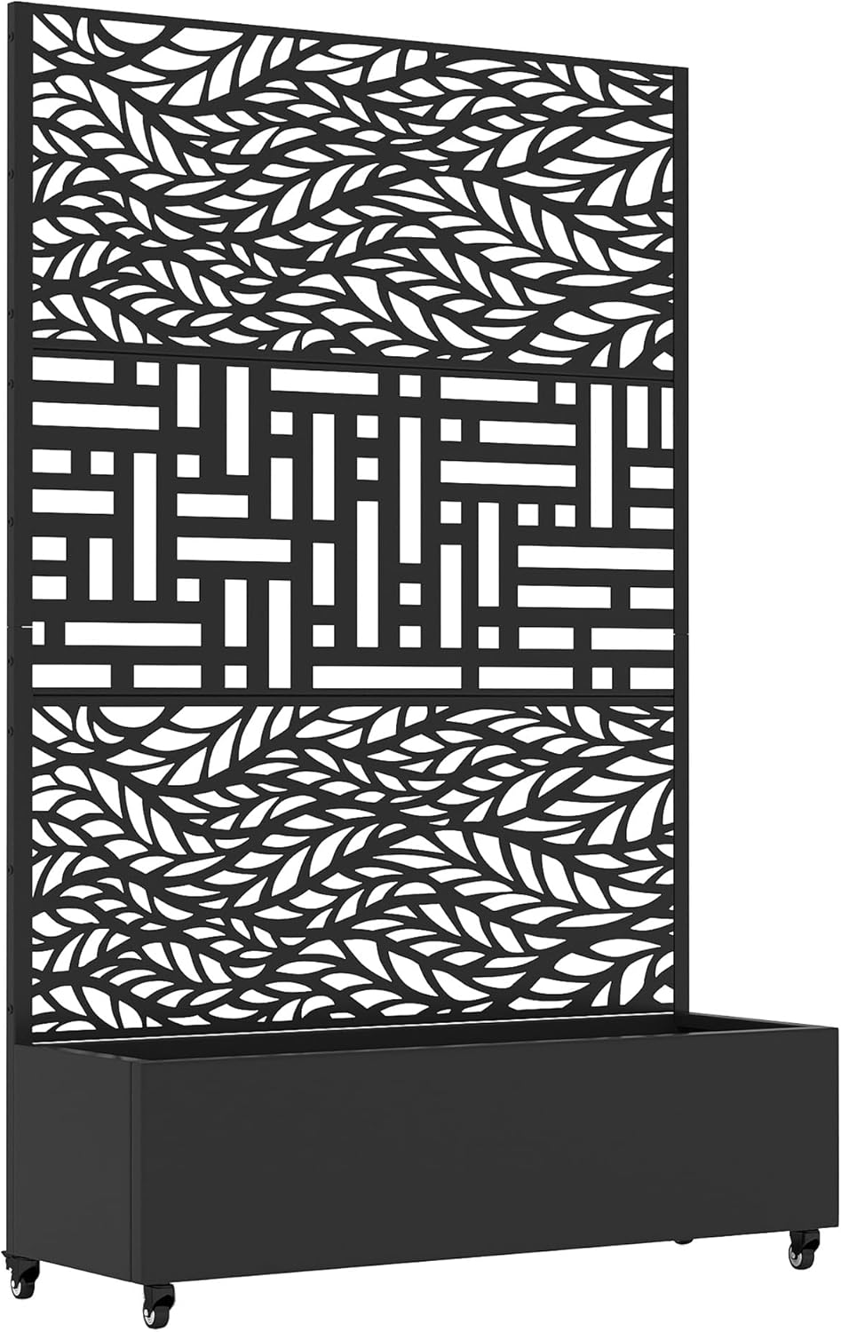 Casaphoria Metal Raised Garden Bed with Trellis and Wheels, 72"x47"x16" Planter Box for Climbing Plants, Vegetables & Vines, Features Drainage Holes and Privacy Screen (Black-Louver) - Colors C