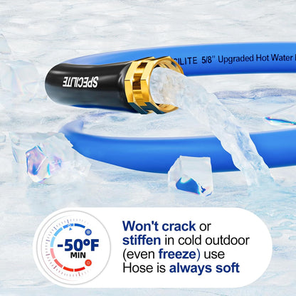 SPECILITE Hot/Cold Retractable Garden Hose Reel 50ft x 5/8'', -50℉ - 190 ℉, Wall Mount Water Pipe Spool, Heavy Duty, with 6ft Leader Hose, 8 Function Nozzle, for Backyard, Outdoor, Farm, Boat, Black