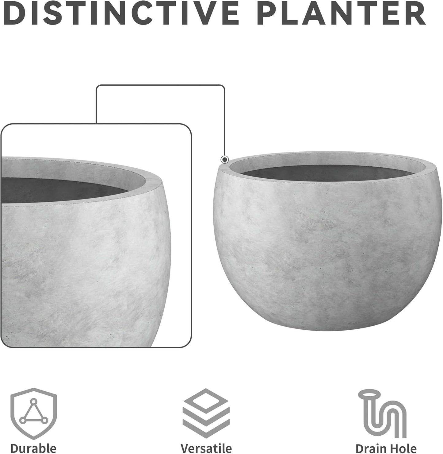 Large Round Bowl Vintage BRN Concrete Planter 19.9" Dia, Outdoor