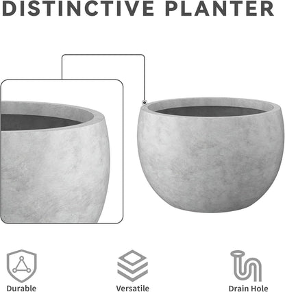 Large Round Bowl Vintage BRN Concrete Planter 19.9" Dia, Outdoor