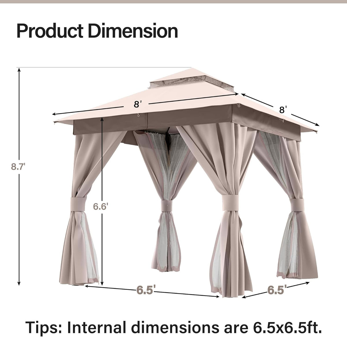10x20 Gazebo Canopy with 100FT String Lights, Metal Heavy Duty Patio Canopy Tent with Double Roofs, Mosquito Nettings and Privacy Screens for Backyard, Garden, Lawn, Gray