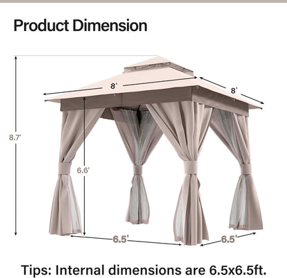10x20 Gazebo Canopy with 100FT String Lights, Metal Heavy Duty Patio Canopy Tent with Double Roofs, Mosquito Nettings and Privacy Screens for Backyard, Garden, Lawn, Gray