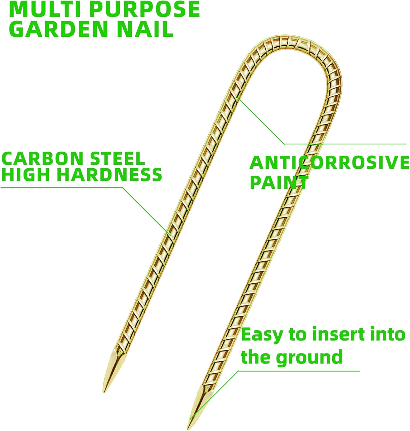 11 Pack Ground Garden Rebar Stakes Rebar 12 Inch Anti-Rust Galvanized Steel U Shape Hook Heavy Duty Ground Anchors for Tents, Position Kits,Fences, and Trampolines Landscape Fabric