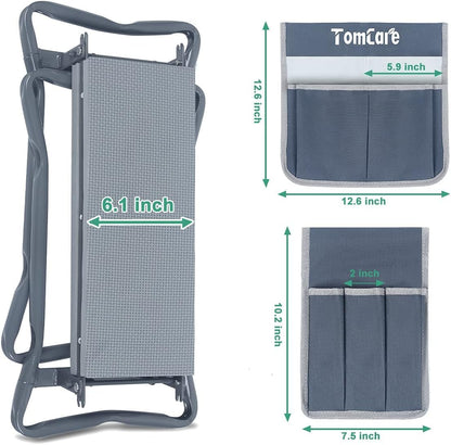 TomCare Garden Kneeler and Seat 10.64” Wider Larger Soft Kneeling Pad Garden Bench with 2 Large Tool Pouches Heavy Duty Garden Stool Foldable Tools Gardening Gifts for Women Men Gardeners