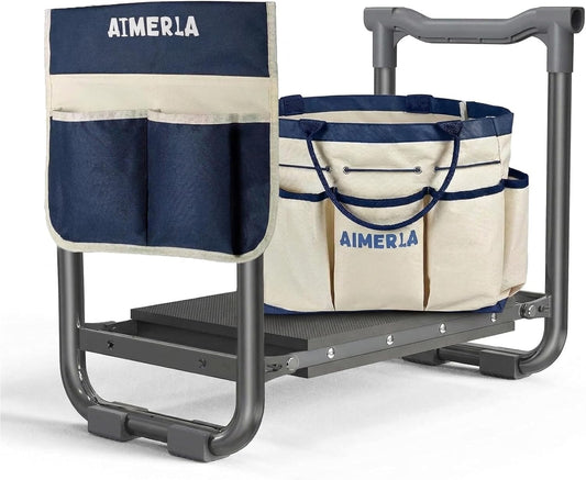 Aimerla Foldable Garden Kneeler Seat Heavy Duty [Upgraded Widened Thick Kneeling Pad] Gardening Stool with Large Tool Bags with Pockets - Portable Garden Bench Gardening Gifts for Parents