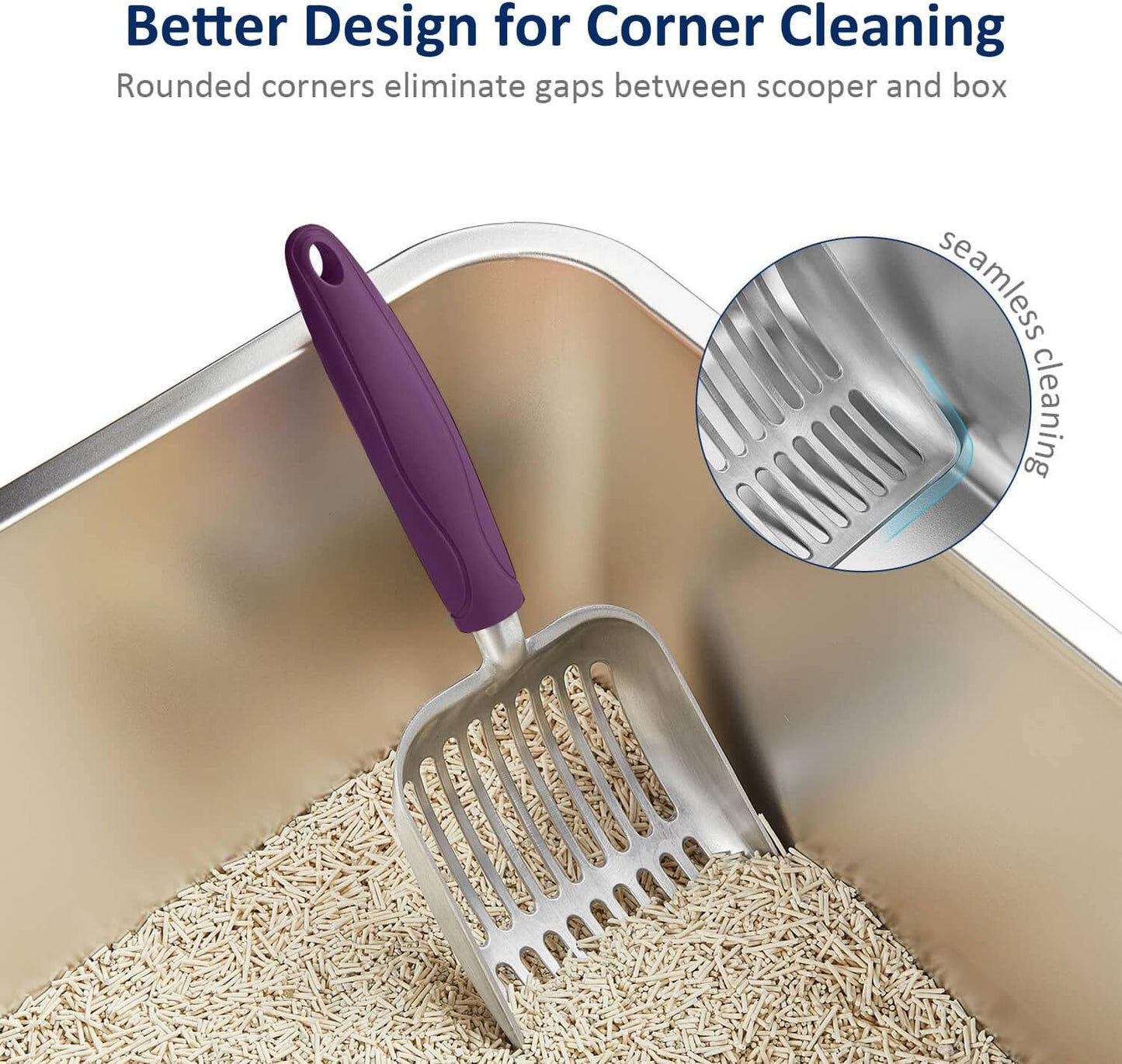 Cat Litter Scoop, Aluminum Alloy Sifter, Kitty Metal Scooper, Deep Shovel, Long Handle, Poop Sifting, Kitten Pooper Lifter, Durable, Heavy Duty, for Litter Box