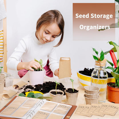 Garden Seed Storage Organizer Binder - 150 Resealable Seed Envelopes Brown Shell with 40 Sheet Protectors for Efficient Seed Packet Organization - Brown