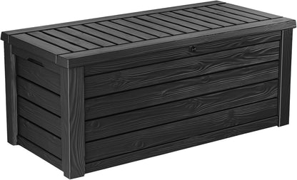 Keter 150 Gallon Resin Large Deck Box Organization and Storage Box for Patio, Outdoor Cushions, Garden Tools, Brown
