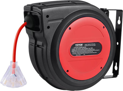 65FT Retractable Extension Cord Reel, Heavy Duty 12AWG/3C SJTOW Cord