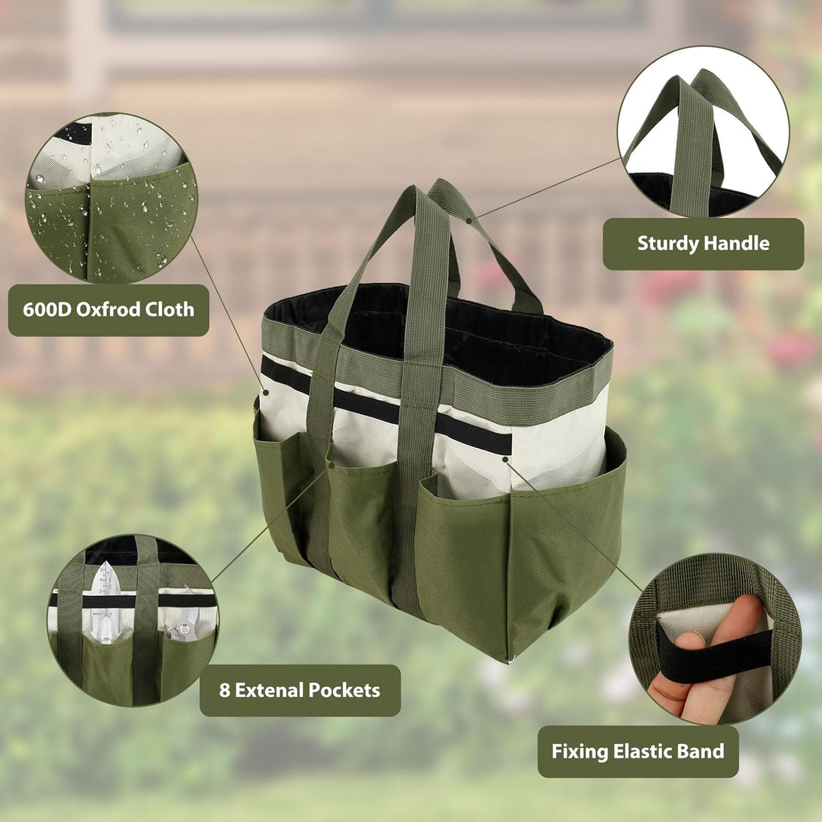Garden Tool Holder Bag With 8 Pockets, Elastic Straps, And Sturdy Handles, Heavy-Duty Oxford Organizer Keeps Gardening Tools Neat And Accessible, Ideal for Men And Women (1 PC)