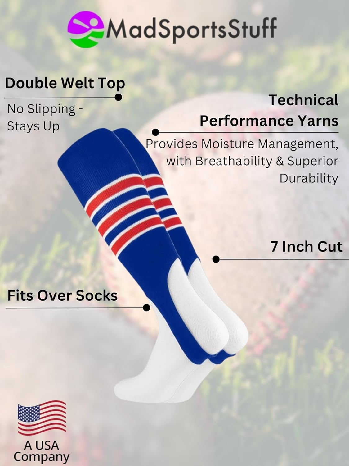 MadSportsStuff Baseball Stirrups Softball Stirrups with Stripes for Boys Girls Men Women Pattern B 3 Stripe