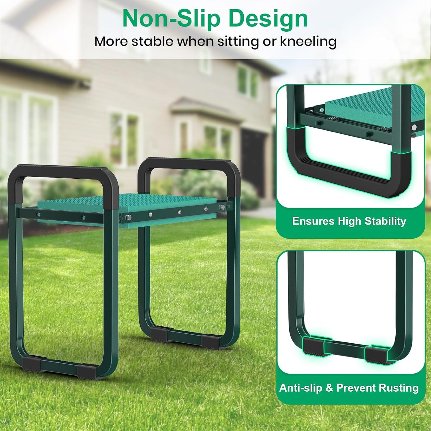 TomCare Garden Kneeler and Seat 10.64” Wider Larger Soft Kneeling Pad Garden Bench with 2 Large Tool Pouches Heavy Duty Garden Stool Foldable Tools Gardening Gifts for Women Men Gardeners