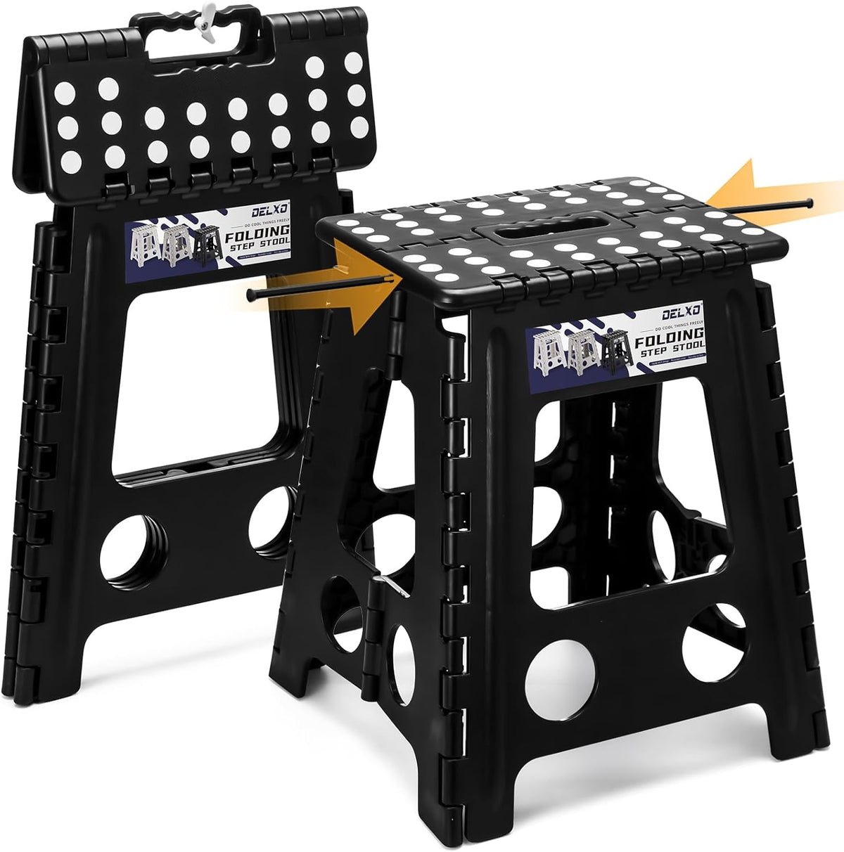 Folding Step Stool 13 Inch,300 Lbs Step Stool for Adults Black