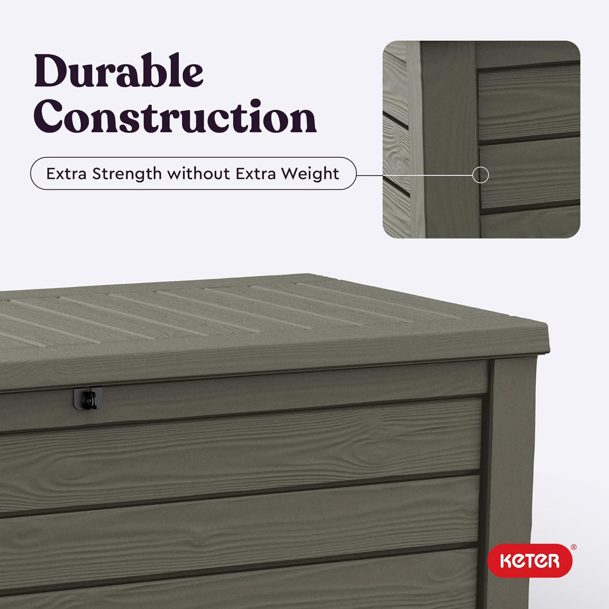 Keter 150 Gallon Resin Large Deck Box Organization and Storage Box for Patio, Outdoor Cushions, Garden Tools, Brown