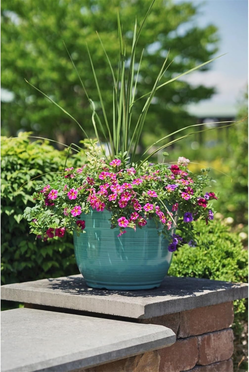 Garden Elements Indoor/Outdoor Glazed Brushed Happy Plastic Planter, Large, Bright Pink, 15"