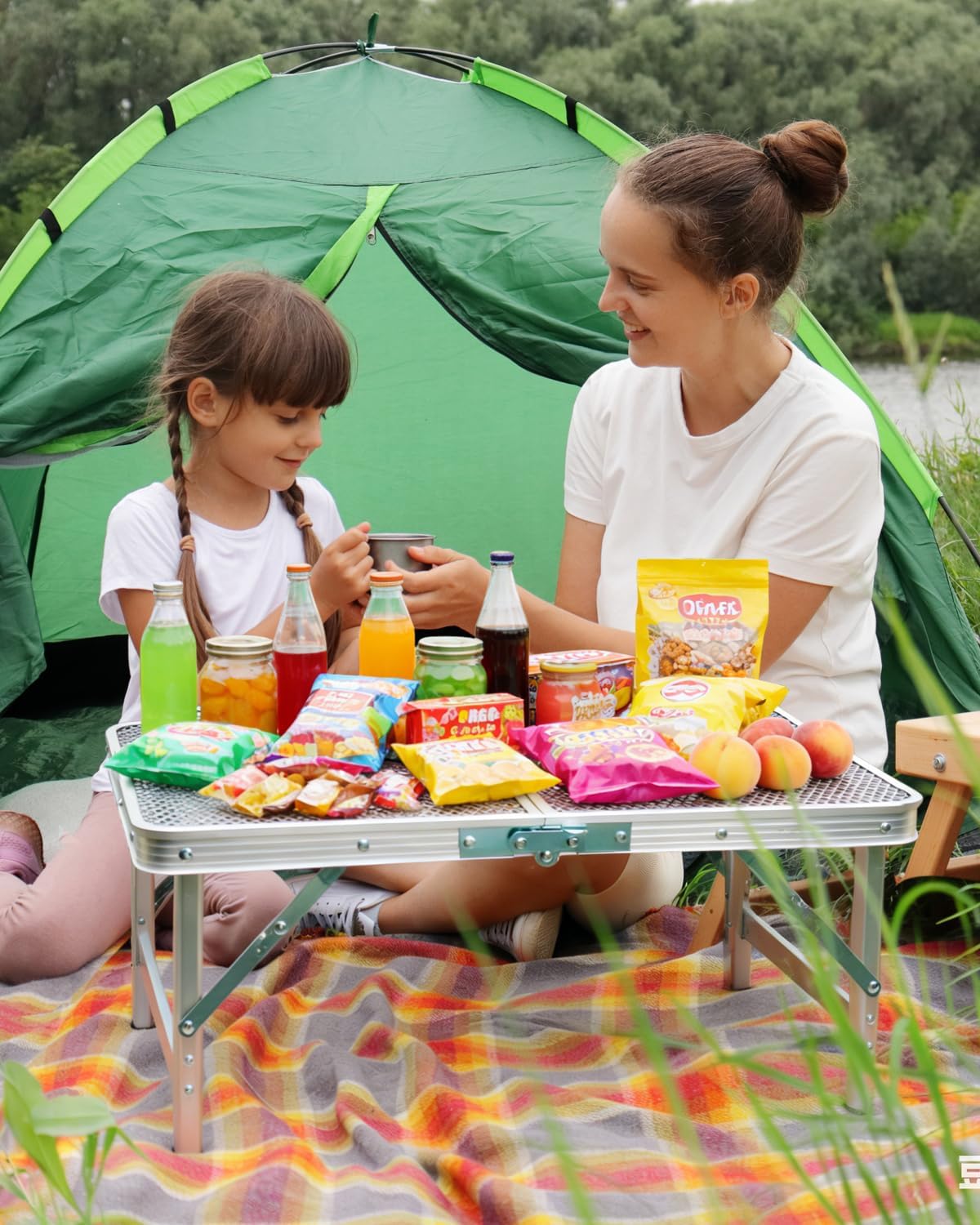 2Ft Small Folding Table with Carry Handle, Camping Table Adjustable Height 10.6–22 in, Black Metal Mesh, Portable & Compact for Outdoor/Indoor,Grill Table, 23.6×15.8 in, 4 lb, 66 lb Capacity