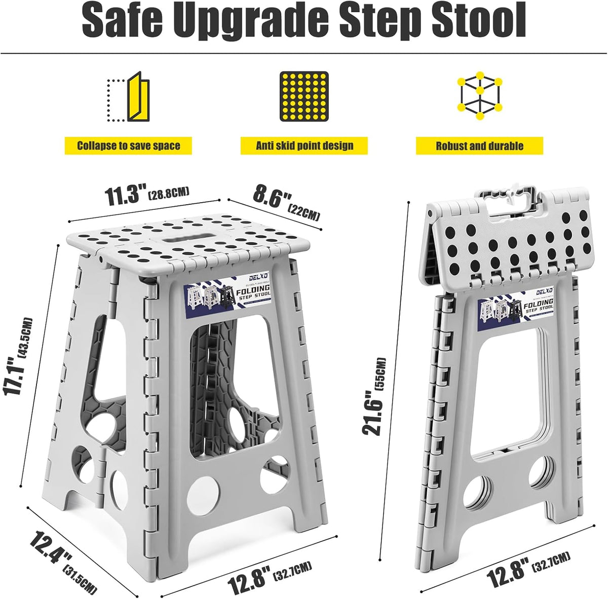 Folding Step Stool 13 Inch,300 Lbs Step Stool for Adults Black