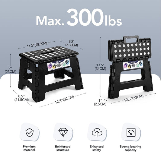 Folding Step Stool 13 Inch,300 Lbs Step Stool for Adults Black