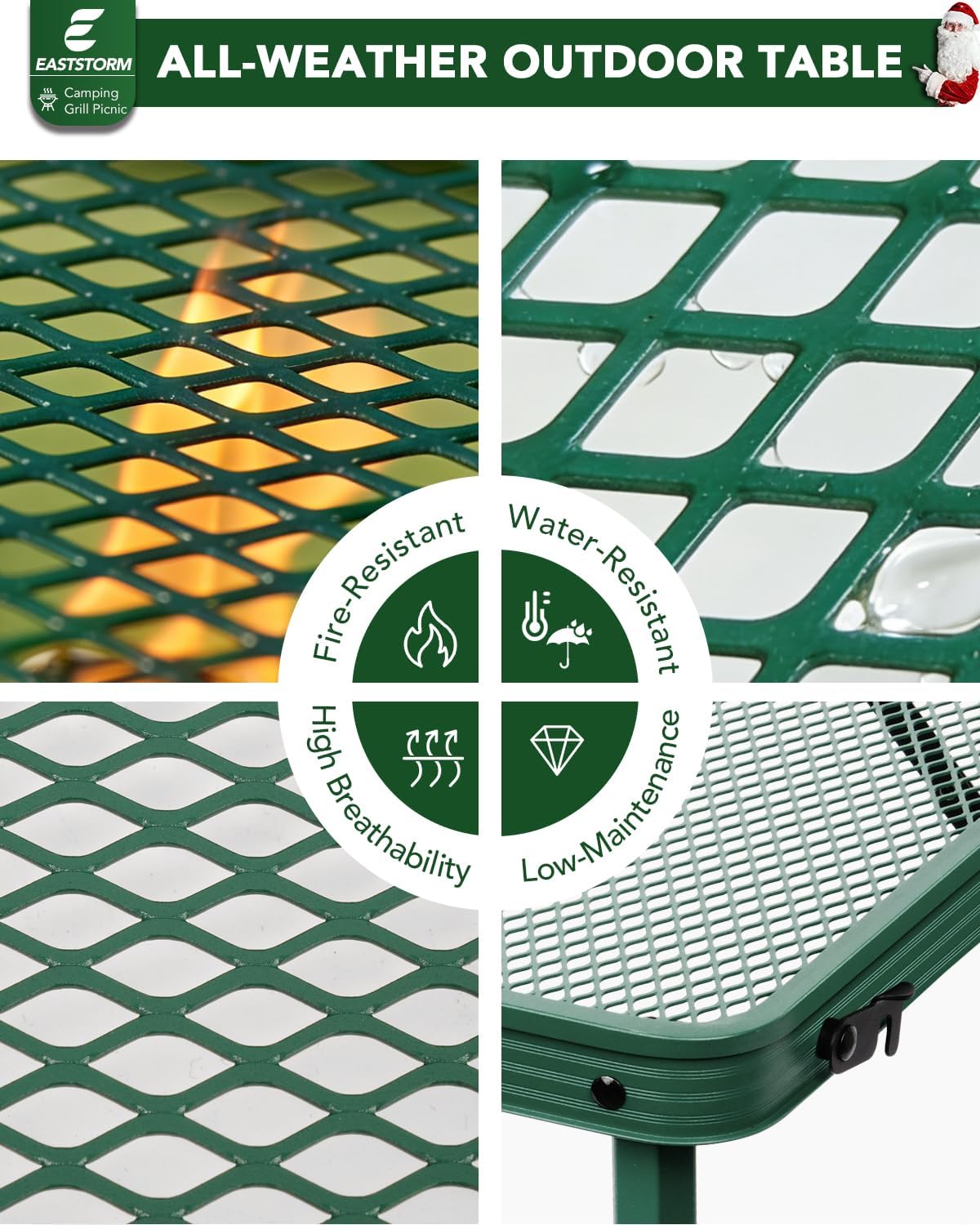 2Ft Small Folding Table with Carry Handle, Camping Table Adjustable Height 10.6–22 in, Black Metal Mesh, Portable & Compact for Outdoor/Indoor,Grill Table, 23.6×15.8 in, 4 lb, 66 lb Capacity