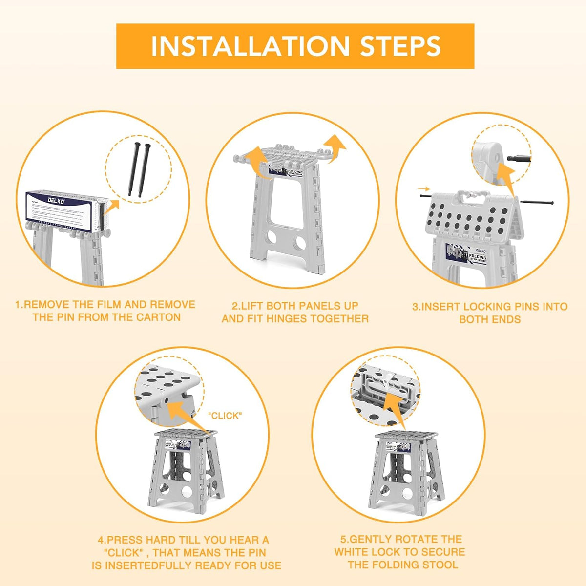 Folding Step Stool 13 Inch,300 Lbs Step Stool for Adults Black