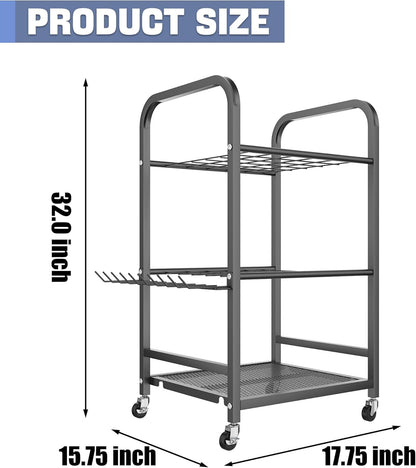 WALMANN Garden Tool Organizer with Wheels for Garage, Large Storage Capacity, Rakes/Shovels/Yard Tools Storage Stand for Shed, Garden, Indoor/Outdoor Long-Handled Tools Rolling Cart