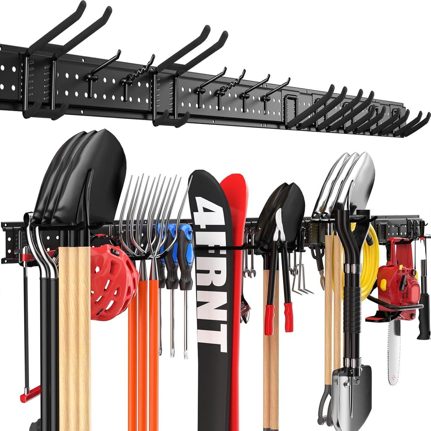 Garage Tool Organizer Wall Mount 48 inches with 10 Adjustable Heavy-Duty Hooks, Garage Organization, Garden Tool Storage Rack, Yard, and Shed, Holds Up to 400 lbs