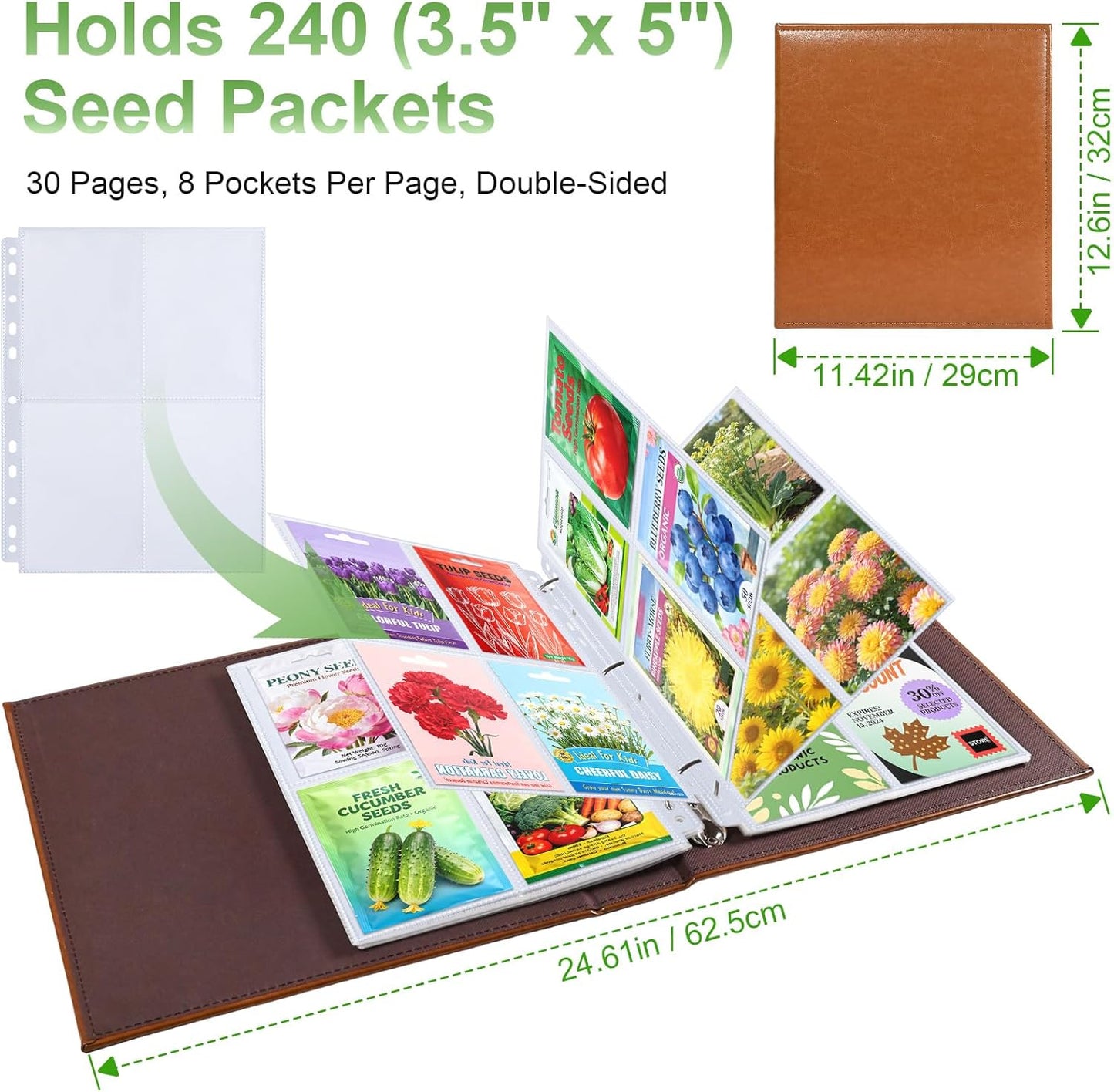 240 Pockets 3.5x5” Seed Packet Sleeves, 30 Pack Double Sided 4 Pocket Seed Organizer Sheet,Heavy Duty Garden Seeds Storage Pages for 3 Ring Binder, 8.5x11” Top Loading Clear Photo, Index Card Sleeves