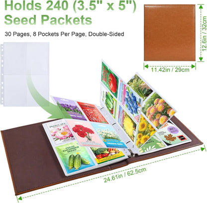 240 Pockets 3.5x5” Seed Packet Sleeves, 30 Pack Double Sided 4 Pocket Seed Organizer Sheet,Heavy Duty Garden Seeds Storage Pages for 3 Ring Binder, 8.5x11” Top Loading Clear Photo, Index Card Sleeves