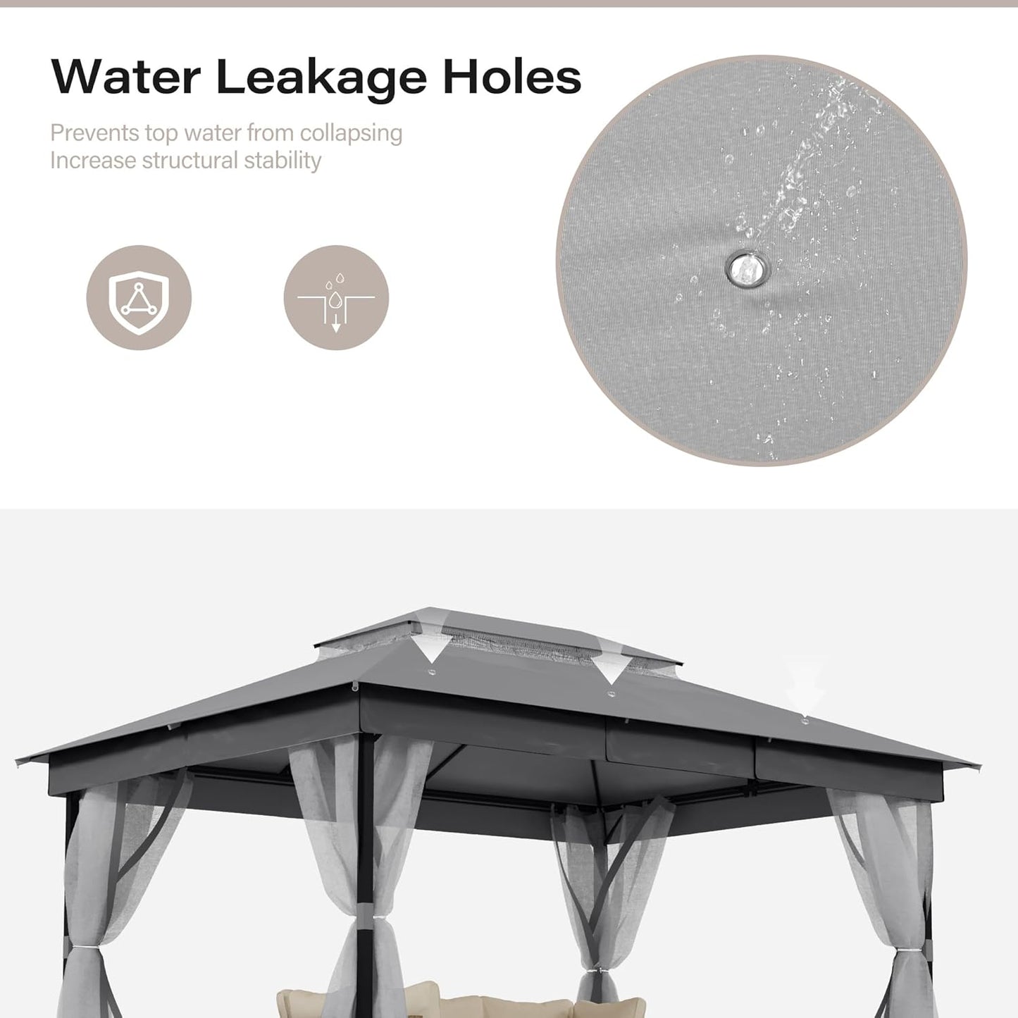 10x20 Gazebo Canopy with 100FT String Lights, Metal Heavy Duty Patio Canopy Tent with Double Roofs, Mosquito Nettings and Privacy Screens for Backyard, Garden, Lawn, Gray