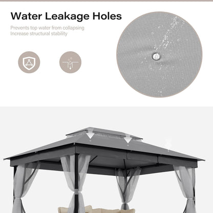 10x20 Gazebo Canopy with 100FT String Lights, Metal Heavy Duty Patio Canopy Tent with Double Roofs, Mosquito Nettings and Privacy Screens for Backyard, Garden, Lawn, Gray