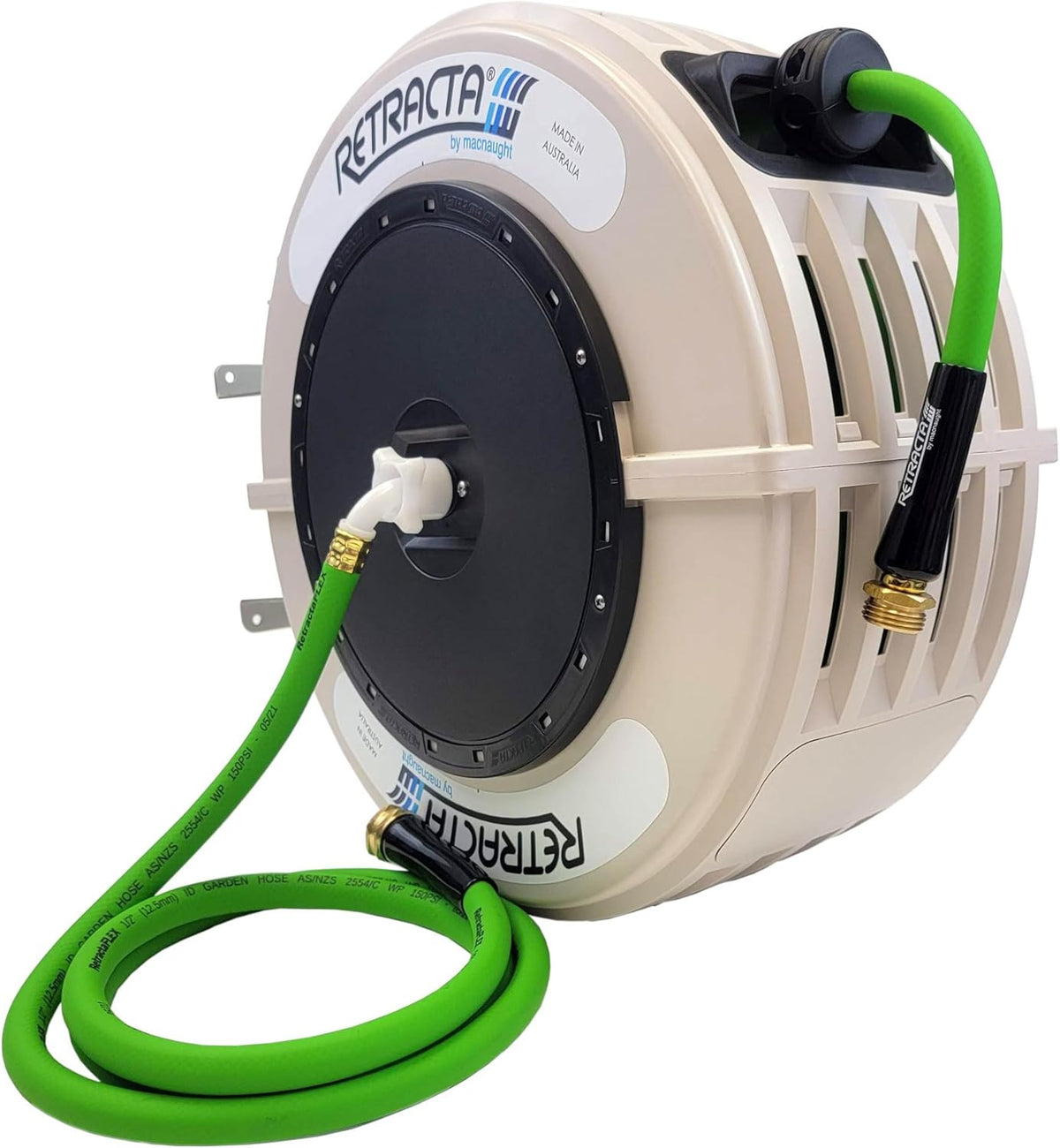 Macnaught Retractable Garden Hose Reel, 82 Ft Water Hose Reel Heavy Duty Retractable Hose with Metal 180° Swivel Rotation Bracket for Wall Mount - Gray