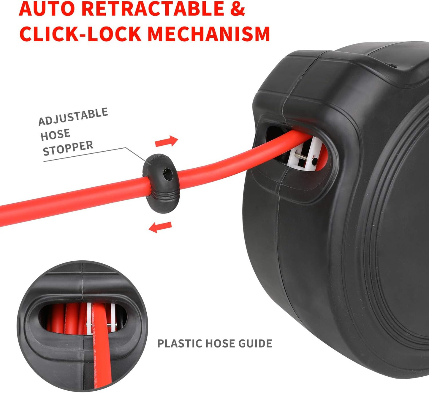 Hromee Air Compressor Hose Reel with Automatic Retractable Enclosed 3/8 Inch × 50 Feet Hybrid Pneumatic Hose, Fittings and Swivel Mount Bracket MAX. 300PSI