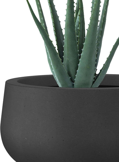 Kante 15.7" Dia Round Concrete Planter, Outdoor Indoor Garden Plant Pots with Drainage Hole and Rubber Plug, Modern Curvaceous Design, Slate Gray