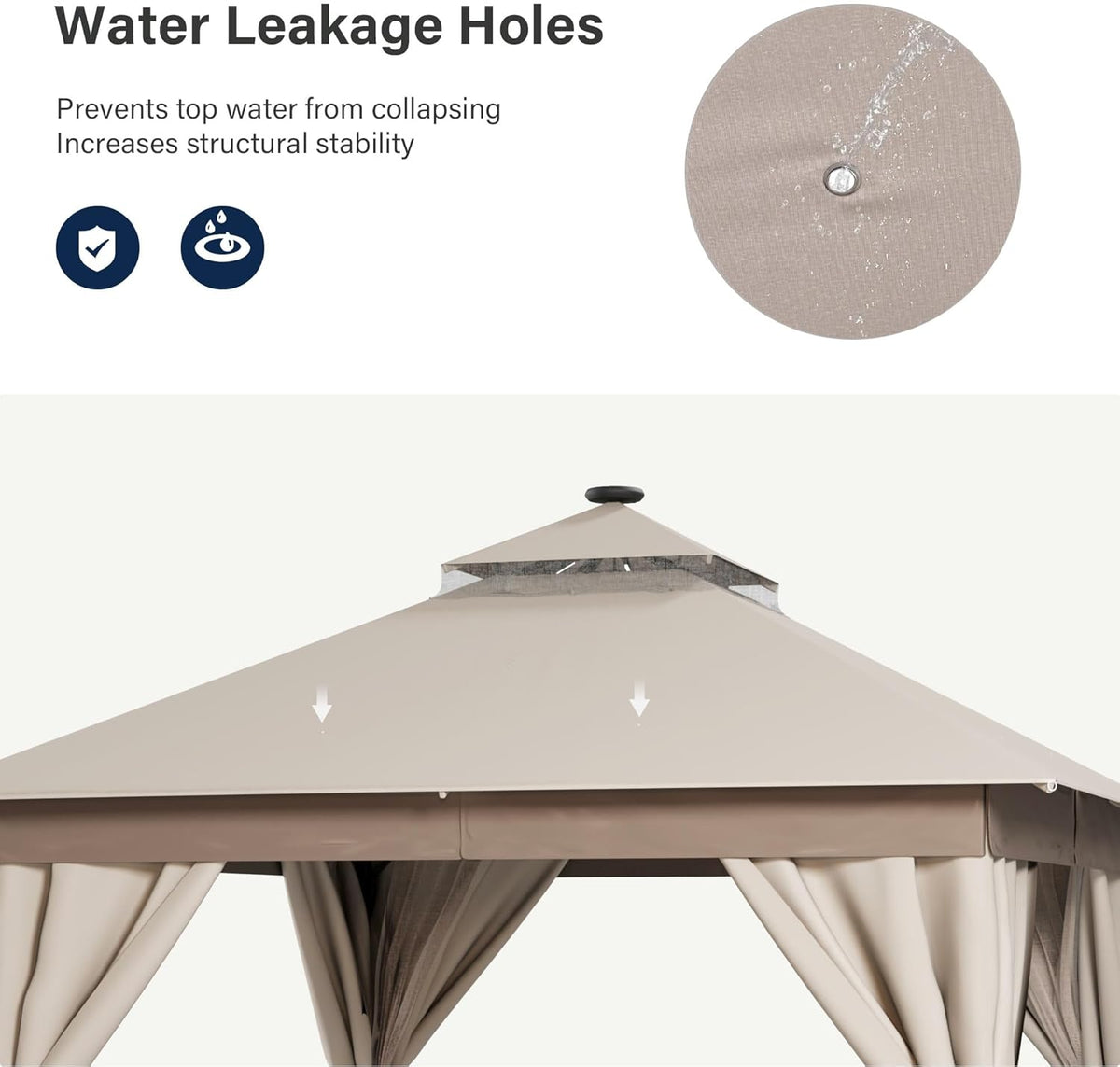10x20 Gazebo Canopy with 100FT String Lights, Metal Heavy Duty Patio Canopy Tent with Double Roofs, Mosquito Nettings and Privacy Screens for Backyard, Garden, Lawn, Gray
