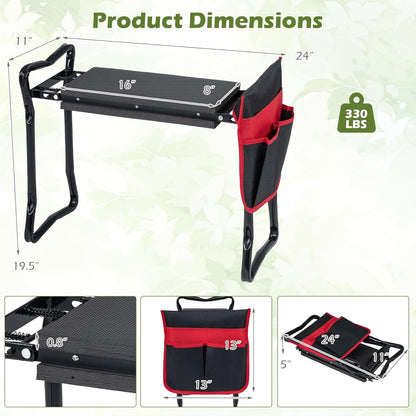 2-in-1 Garden Kneeler & Seat, Folding Seat w/EVA Foam Kneeling Pad & Removable Tools Pouch, Sturdy Steel Frame, No Assembly, Portable Heavy Duty Garden Stool for Women & Men