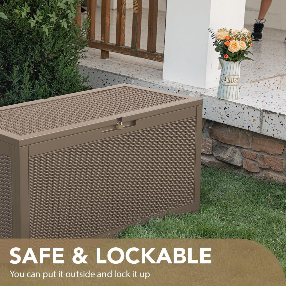 Devoko 100 Gallon Waterproof Large Resin Deck Box Indoor Outdoor Lockable Storage Container for Patio Furniture Cushions Garden Tools (100 Gallon, Black)
