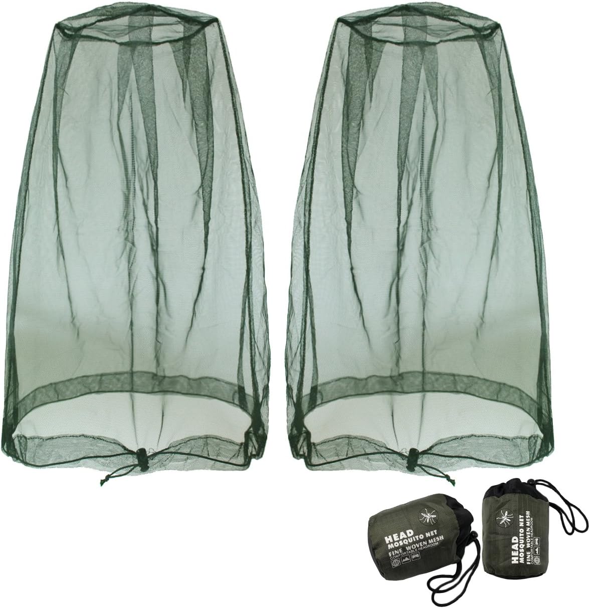 Benvo Mosquito Head Net Mesh, Face Neck Fly Netting Hood from Bugs Gnats Noseeums Screen Net for Any Outdoor Lover- with Carry Bags Fits Most Sizes of Hats Caps (2pcs, Black, Updated Big Net)