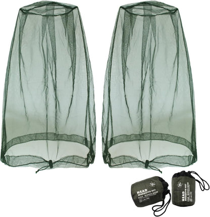 Benvo Mosquito Head Net Mesh, Face Neck Fly Netting Hood from Bugs Gnats Noseeums Screen Net for Any Outdoor Lover- with Carry Bags Fits Most Sizes of Hats Caps (2pcs, Black, Updated Big Net)
