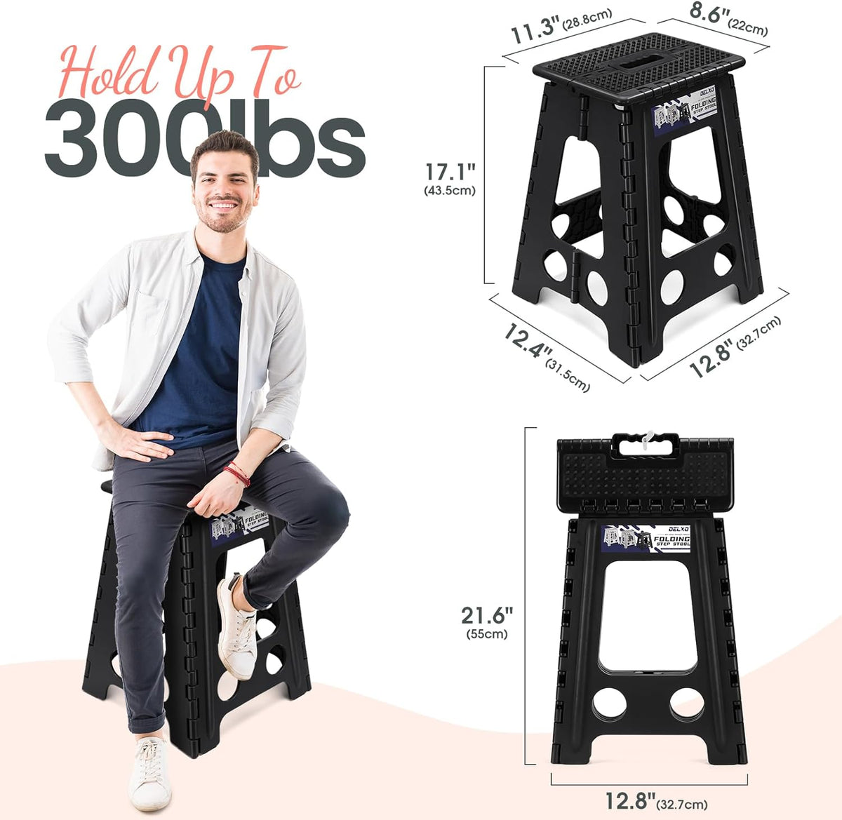 Folding Step Stool 13 Inch,300 Lbs Step Stool for Adults Black