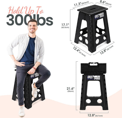 Folding Step Stool 13 Inch,300 Lbs Step Stool for Adults Black