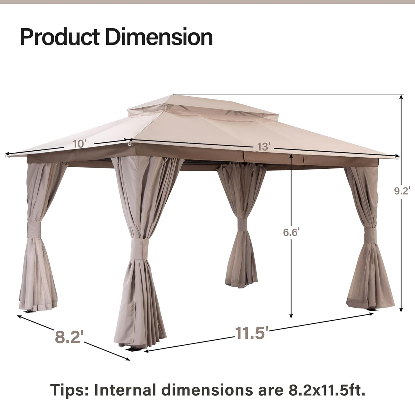 10x20 Gazebo Canopy with 100FT String Lights, Metal Heavy Duty Patio Canopy Tent with Double Roofs, Mosquito Nettings and Privacy Screens for Backyard, Garden, Lawn, Gray